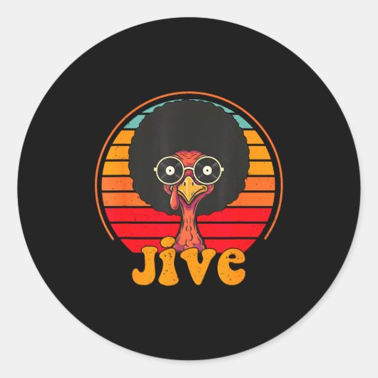 Retro 70s Turkey Jive Afro Thanksgiving Family Men Runder Aufkleber (Vorderseite)