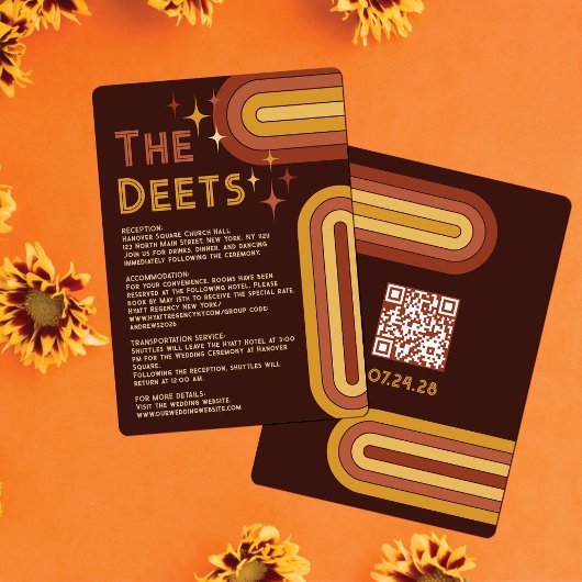 Retro 70's Typografy Rainbow Arch Wedding Details Begleitkarte