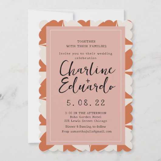 Retro 70s Wedding Handlettering  Invitation Einladung (Vorderseite)