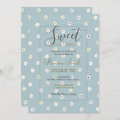 Retro 70's White Daisy Blume Boho Blue Design Einladung (Vorne/Hinten)