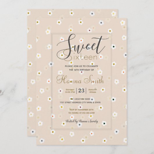 Retro 70's White Daisy Blume Boho Cream Design Einladung (Vorne/Hinten)