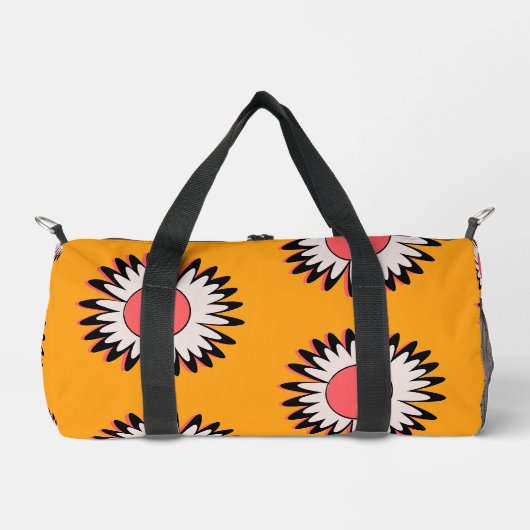 Retro 70s Yellow Pink Daisy Floral Pattern Duffle Bag (Vorderseite)