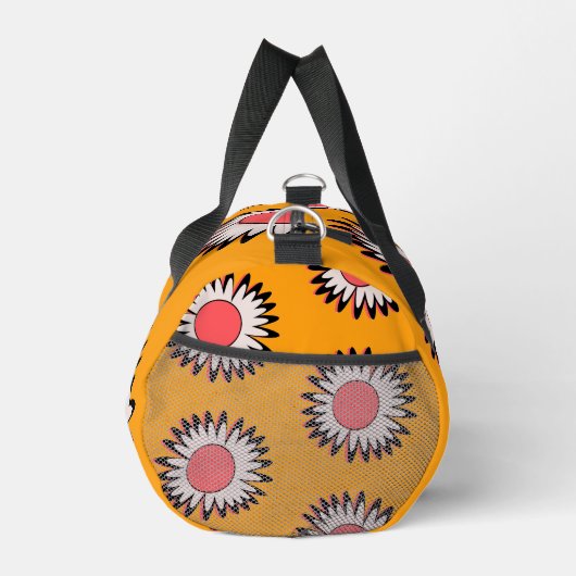 Retro 70s Yellow Pink Daisy Floral Pattern Duffle Bag (Rechts)