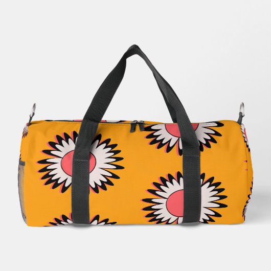 Retro 70s Yellow Pink Daisy Floral Pattern Duffle Bag (Rückseite)