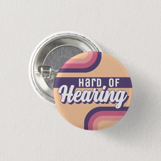 Retro 70s Yellow Purple Script Hard of Hearing Button (Vorne & Hinten)