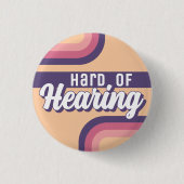 Retro 70s Yellow Purple Script Hard of Hearing Button (Vorderseite)