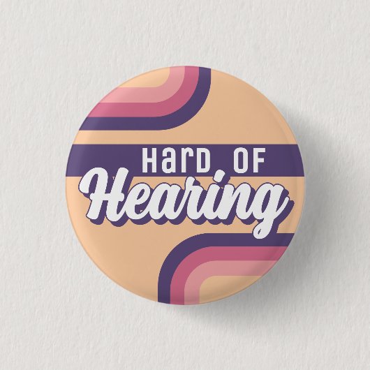 Retro 70s Yellow Purple Script Hard of Hearing Button (Vorderseite)