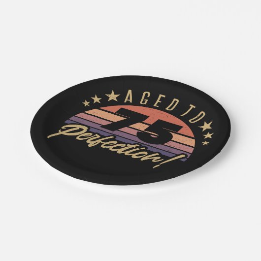 Retro 75. Geburtstag Spaß Pappteller (Schrägansicht)