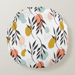 Retro 77 Abstrakte Formen Blumenmuster Rundes Kissen