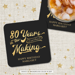 Retro 80. Geburtstag 80 Jahre in der Herstellung m Rechteckiger Pappuntersetzer
