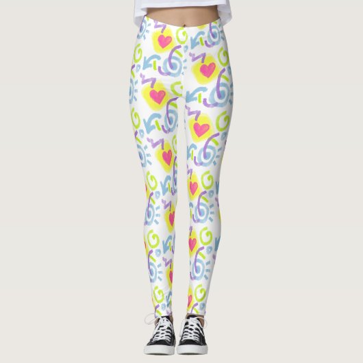 Retro 80 Herzdruckdrucker Leggings (Vorderseite)