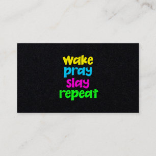 Retro 80’s Vintage Neon Sign Wake Pray Slay Repe Visitenkarte