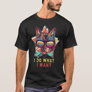 Retro 80er 90er Katze  Ich mache was ich will Bunt T-Shirt