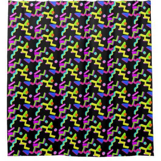 Retro 80er & 90er Neon Abstrakt Pattern Duschvorhang (Vorderseite)