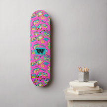 Retro 80er 90er Spaß Bunte Tech Neon Rosa Monogram