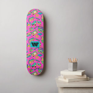 Retro 80er 90s Fun Colorful Tech Neon Pink Monogra Skateboard