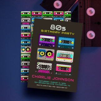 Retro 80er 90s Funky Neon Cassette Tape Geburtstag Einladung