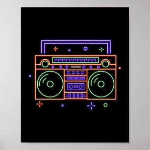 Retro 80er 90s Neon Radio Gettoblaster Boombox Poster