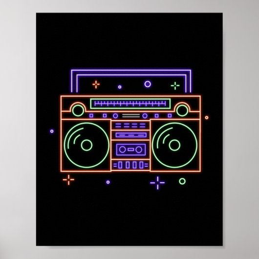 Retro 80er 90s Neon Radio Gettoblaster Boombox Poster (Vorne)