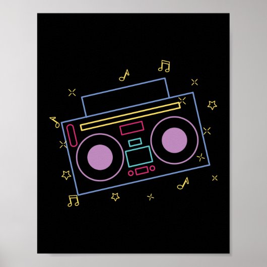 Retro 80er 90s Neon Radio Gettoblaster Boombox Poster (Vorne)