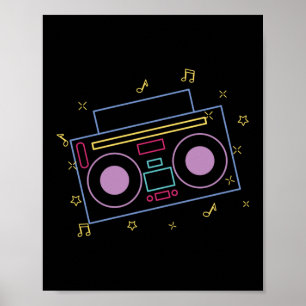 Retro 80er 90s Neon Radio Ghettoblaster Boombox Poster