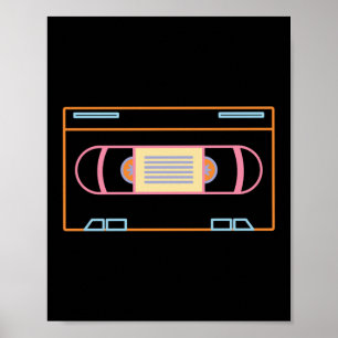 Retro 80er 90s Neon Video Tape Vhs Poster