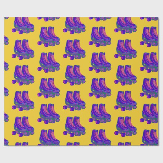 Retro 80er 90s Roller Skate Muster in Gelb Geschenkpapier (Flach)
