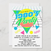 Retro 80er Birthday Party, farbenfroh geometrisch Einladung (Vorderseite)