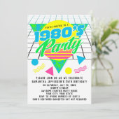 Retro 80er Birthday Party, farbenfroh geometrisch Einladung (Stehend Vorderseite)