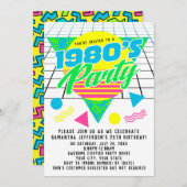 Retro 80er Birthday Party, farbenfroh geometrisch Einladung (Vorne/Hinten)