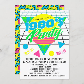 Retro 80er Birthday Party, farbenfroh geometrisch Einladung