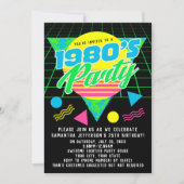 Retro 80er Birthday Party, farbenfroh geometrisch Einladung (Vorderseite)
