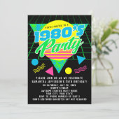 Retro 80er Birthday Party, farbenfroh geometrisch Einladung (Stehend Vorderseite)