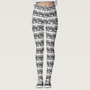 Retro 80er Boombox Grau Muster Leggings