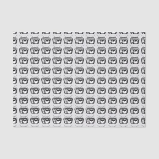 Retro 80er Boombox Grau Muster Seidenpapier (Vorderseite)