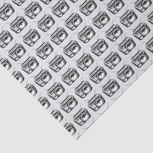Retro 80er Boombox Grau Muster Seidenpapier (Ausschnitt)