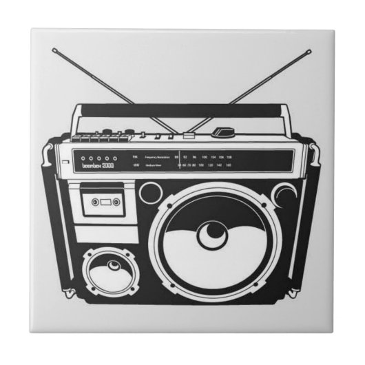 Retro 80er Boombox Gray Fliese (Vorderseite)