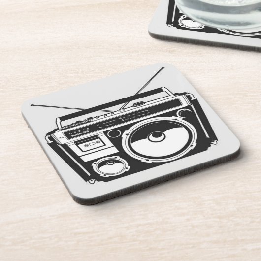 Retro 80er Boombox Gray Getränkeuntersetzer (Linke Seite)