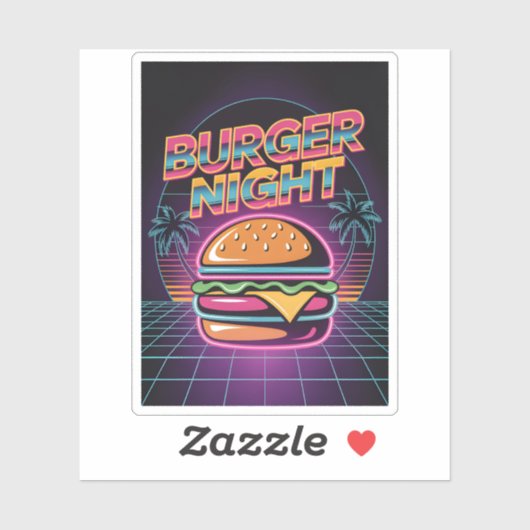 Retro 80er Burger Night Neon Synthwave Palmen Aufkleber (Blatt)