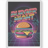 Retro 80er Burger Night Neon Synthwave Palmen Aufkleber (Vorderseite)