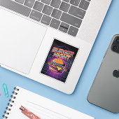 Retro 80er Burger Night Neon Synthwave Palmen Aufkleber (Laptop mit iPhone)