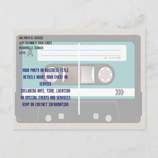 Retro 80er Cassette Mixtape Personalisiert Einladungspostkarte (Rückseite)