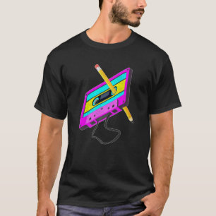 Retro 80er Cassette Tape Stift Rücken Musik Mix T-Shirt