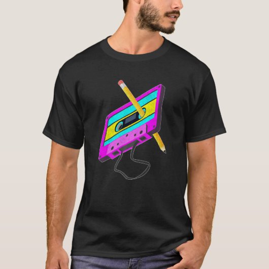 Retro 80er Cassette Tape Stift Rücken Musik Mix T-Shirt (Vorderseite)