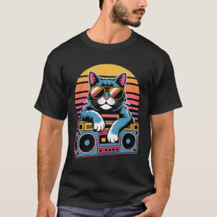 Retro 80er Cat mit Sonnenbrille - Synthwave Kitty T-Shirt
