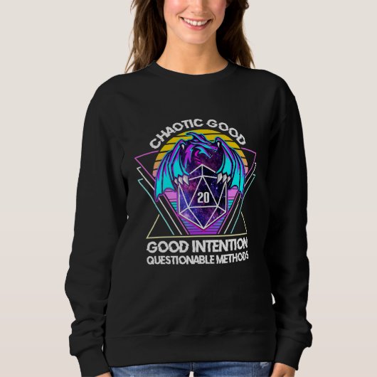 Retro 80er Chaotic Good Alignment Dragon D20 Gamer Sweatshirt (Vorderseite)