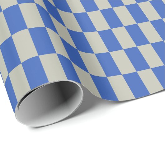 Retro 80er Cobalt Blue White Checkerboard Muster Geschenkpapier (Rolleneckpunkt)