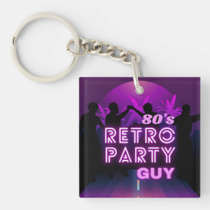 Retro 80er Disco Dance Party Neon Lila Funky Schlüsselanhänger