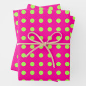 Retro 80er Dots Muster in Hot Pink und Chartreuse Geschenkpapier Set (Beispiel)