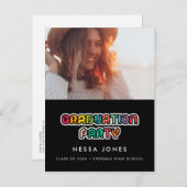 Retro 80er farbenfrohe Graduierungsparty Foto Postkarte (Vorne/Hinten)